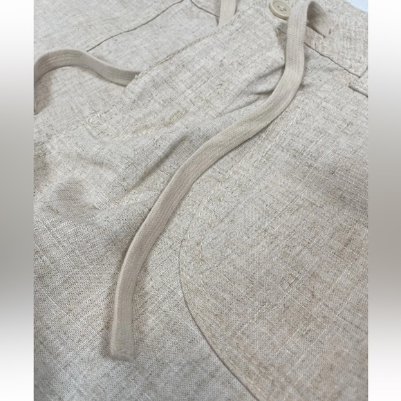 H&M Linen / Viscose Blend Straight Pants Tie Woman’s Size M Tan‎ Relaxed Coastal - Picture 5 of 16